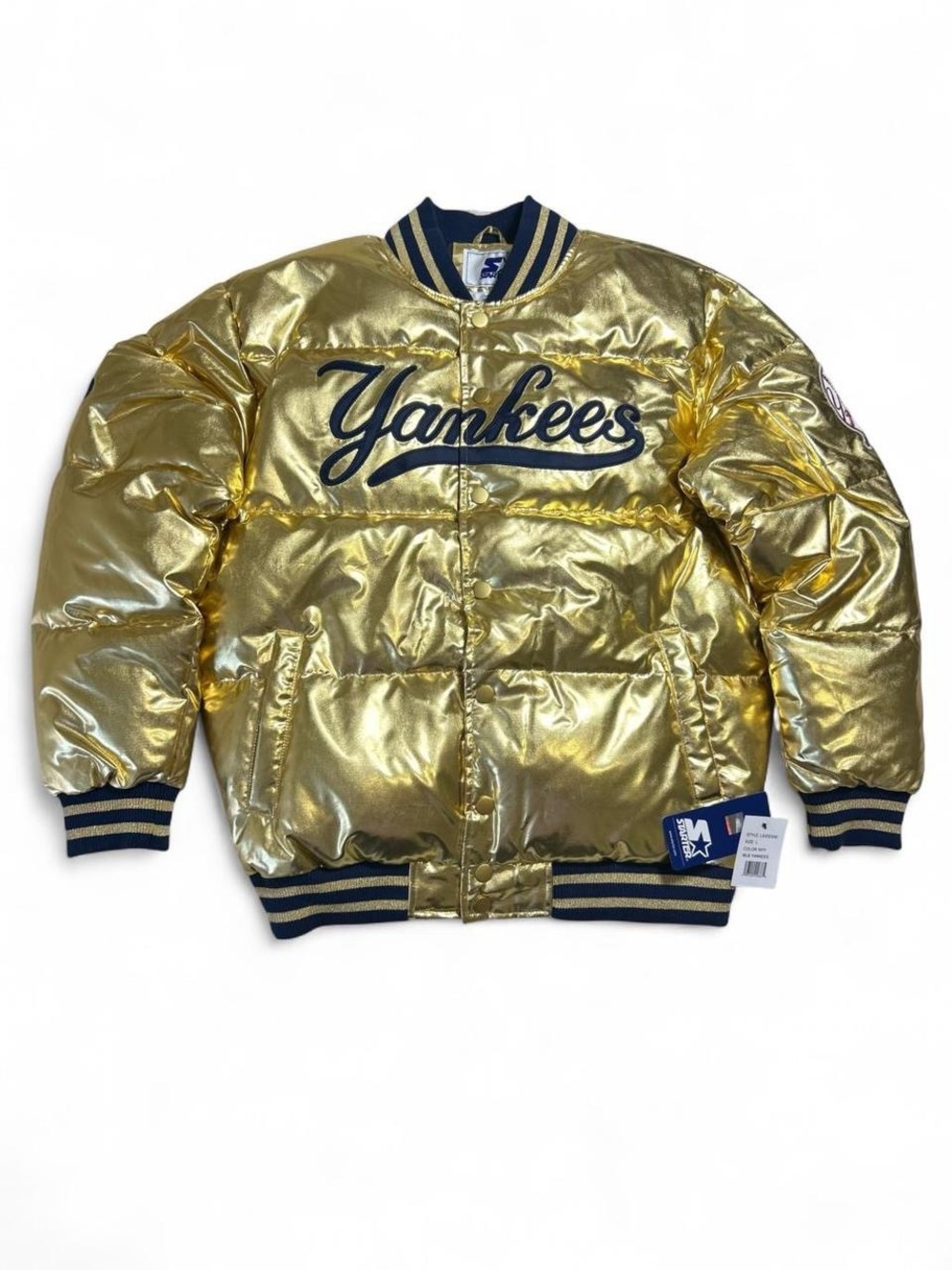 Starter New York Yankees Gold Metallic Puffer Jacket NWT L